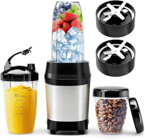 Nahida Blender for Smoothies, 1200W Smoothie Blender for Ice Crushing, Blenders with (2) 6-Fin Blades, Personal Blenders for Kitchen with 23oz, 32oz, 37oz Easy Go Cups for Juices, Silver in Kuwait