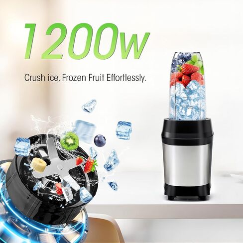 Nahida Blender for Smoothies, 1200W Smoothie Blender for Ice Crushing, Blenders with (2) 6-Fin Blades, Personal Blenders for Kitchen with 23oz, 32oz, 37oz Easy Go Cups for Juices, Silver in Kuwait