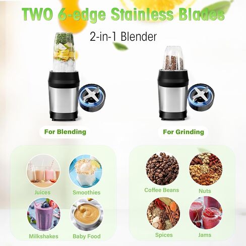 Nahida Blender for Smoothies, 1200W Smoothie Blender for Ice Crushing, Blenders with (2) 6-Fin Blades, Personal Blenders for Kitchen with 23oz, 32oz, 37oz Easy Go Cups for Juices, Silver in Kuwait