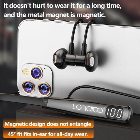 Around the neck headphone, the new Bluetooth 5.4 playtime up to 100 hours LED battery display, with microphone neckband bluetooth headphones, neck headphones semi-in-ear noise cancelling IPX7 (Black) in Saudi Arabia