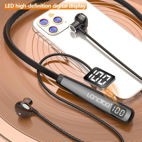 Around the neck headphone, the new Bluetooth 5.4 playtime up to 100 hours LED battery display, with microphone neckband bluetooth headphones, neck headphones semi-in-ear noise cancelling IPX7 (Black) in Saudi Arabia
