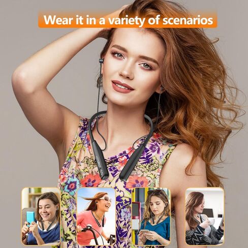 Around the neck headphone, the new Bluetooth 5.4 playtime up to 100 hours LED battery display, with microphone neckband bluetooth headphones, neck headphones semi-in-ear noise cancelling IPX7 (Black) in Saudi Arabia