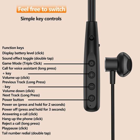 Around the neck headphone, the new Bluetooth 5.4 playtime up to 100 hours LED battery display, with microphone neckband bluetooth headphones, neck headphones semi-in-ear noise cancelling IPX7 (Black) in Saudi Arabia
