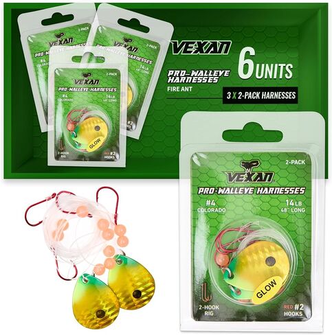 Vexan Glow Walleye Spinner Rig - Worm Harnesses for Walleye Fishing, Live Bait Rigs - Crawler Harness for Walleye - Walleye Fishing Lures in Saudi Arabia