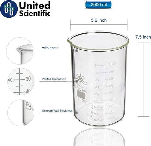 United Scientific™ BG1000-10000 Borosilicate Laboratory Grade Glass Beakers| Griffin Style Low Form Beaker | Graduated with Spout | Designed for Laboratories & Chemistry Classrooms| 10000mL Capacity in Saudi Arabia