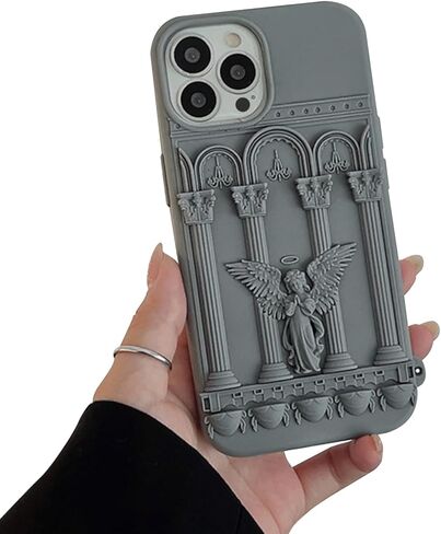 أمثل المتوافق مع iPhone 13 Pro Max Case مع Silicone 3D Cute Angel تمثال Retro Pattern Passion Simplicity Design Women Women Teen Girls Phone Cover -RED -RED in Kuwait