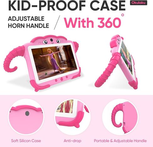 okulaku Kids Tablet 7 inch Tablet for Kids 3-7 Toddler Tablet with Case WiFi, Kid Learning Tablet 32GB Installed with Educational Games 64GB Expanded Child Tablet Parent Control Tablet for Boys Girls in Saudi Arabia