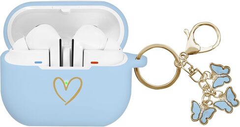 Compatible with Samsung Galaxy Buds 3 Pro and Galaxy Buds 3 (2024), Soft Silicone Case with Gold Heart Pattern with Cute Butterfly Keychain for Girls Women (Midnight Blue) in Saudi Arabia