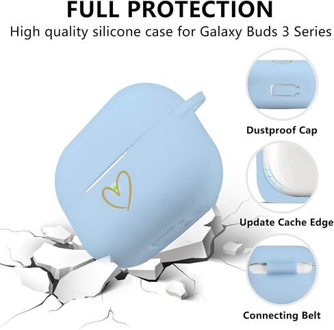 Compatible with Samsung Galaxy Buds 3 Pro and Galaxy Buds 3 (2024), Soft Silicone Case with Gold Heart Pattern with Cute Butterfly Keychain for Girls Women (Midnight Blue) in Saudi Arabia