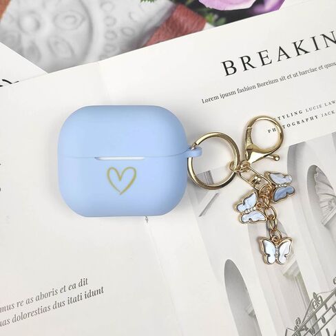 Compatible with Samsung Galaxy Buds 3 Pro and Galaxy Buds 3 (2024), Soft Silicone Case with Gold Heart Pattern with Cute Butterfly Keychain for Girls Women (Midnight Blue) in Saudi Arabia