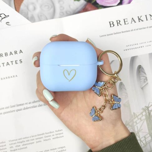 Compatible with Samsung Galaxy Buds 3 Pro and Galaxy Buds 3 (2024), Soft Silicone Case with Gold Heart Pattern with Cute Butterfly Keychain for Girls Women (Midnight Blue) in Saudi Arabia