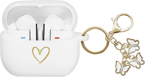 Compatible with Samsung Galaxy Buds 3 Pro and Galaxy Buds 3 (2024), Soft Silicone Case with Gold Heart Pattern with Cute Butterfly Keychain for Girls Women (Midnight Blue) in Saudi Arabia