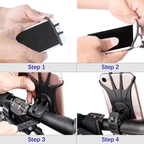Bike Phone Mount, Motorcycle Handlebar, 360° Rotation Silicone Bicycle Phone Holder, Cell Phone Clamp, Scooter Phone Clip for iPhone and More 4.7" to 6.8" Smartphones (BLACK1) in Saudi Arabia