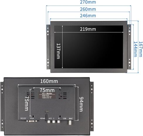 10.1 بوصة شاشة صناعية عالية السطوع 1000 NIT Sunlight دعم قابلة للقراءة HDMI/VGA/USB/BNC ، مكبرات صوت مدمجة مع مكبرات الصوت LCD عرض 1280 × 800 (بدون لمسة ، 10.1 بوصة) in Kuwait