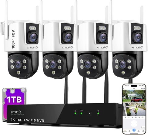 [2-in-1 CAM] XMARTO 16CH Security Camera System Outdoor Wireless, 4pcs 2-in-1 Cameras, 16CH 4K Long Range WiFi 6 Surveillance DVR NVR Kit, Pan Tilt Zoom 4MP QHD Home CCTV Camera Set w. 1TB Hard Disk in Kuwait
