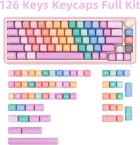 PBT Keycaps 126 Keys MOA Keycaps Black Purple Custom Keyboard Keycaps Set 5 Side Dye Sublimation Keycaps for Cherry Gateron MX Switches Keyboards in Saudi Arabia