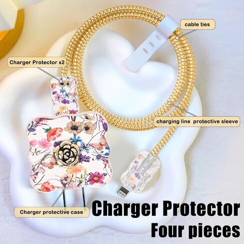 CameCosy DIY Cable Protector for iPhone 18W/20W Adapter, Leather Camellia Flowers Design Data Line Cable Wire Saver Phone Charging Protector for iPhone Charger-Light Green in Saudi Arabia