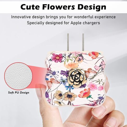 CameCosy DIY Cable Protector for iPhone 18W/20W Adapter, Leather Camellia Flowers Design Data Line Cable Wire Saver Phone Charging Protector for iPhone Charger-Light Green in Saudi Arabia