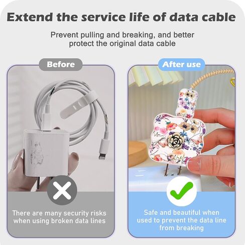 CameCosy DIY Cable Protector for iPhone 18W/20W Adapter, Leather Camellia Flowers Design Data Line Cable Wire Saver Phone Charging Protector for iPhone Charger-Light Green in Saudi Arabia