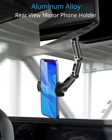 Upgrade Rear View Mirror Phone Holder Mount for Car, Aluminum Multi-Directional metal arms and 360-degree Rotatable Retractable, Auto Essentials Accessories Compatible with iphone android phones in Saudi Arabia