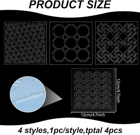 FreeBloss 4pcs قالب Sashiko Acrylic Sashiko stencil Sashiko Stencil Stency مجموعة أزهار الكرز الأداة التطريز Acrylic Sashiko قالب ليلحف اليدين والتطريز 4.7 * 4.7 بوصة in Saudi Arabia