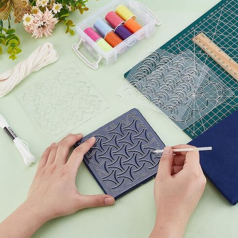 FreeBloss 4pcs قالب Sashiko Acrylic Sashiko stencil Sashiko Stencil Stency مجموعة أزهار الكرز الأداة التطريز Acrylic Sashiko قالب ليلحف اليدين والتطريز 4.7 * 4.7 بوصة in Saudi Arabia