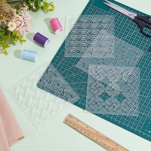 FreeBloss 4pcs قالب Sashiko Acrylic Sashiko stencil Sashiko Stencil Stency مجموعة أزهار الكرز الأداة التطريز Acrylic Sashiko قالب ليلحف اليدين والتطريز 4.7 * 4.7 بوصة in Saudi Arabia