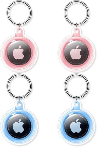 Airtag Holder -4 Pack ، Airtag Case Case Apple Air Case مع سلسلة المفاتيح ، لتتبع الحيوانات الأليفة ، الأطفال ، الأمتعة - سهلة الاستخدام ودائمة - حماية Hourtags بأسلوب! (بولي/وردي/أخضر/أرجواني) in Saudi Arabia