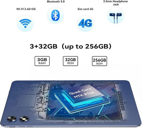 UMIDIGI G3 Tab Android 13 Tablet 2024 with Sim Card Slot, 3GB+32GB 256GB Expand, 2.4/5GHz WiFi, 10.1 inch Tablet with 4* A53-Cortex of 2.0 GHz, 6000mAh, BT, 1280 * 800 Touch Screen, Al Face Unlock in Saudi Arabia