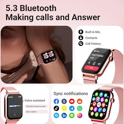 Smart Watches for Women, 1.83" HD Fitness Tracker (Answer/Make Calls), 120+ Sport Modes with Heart Rate/Sleep Monitor, IP68 Waterproof, 3 Bands, Fitness Watch for iOS Android, Pink in Saudi Arabia