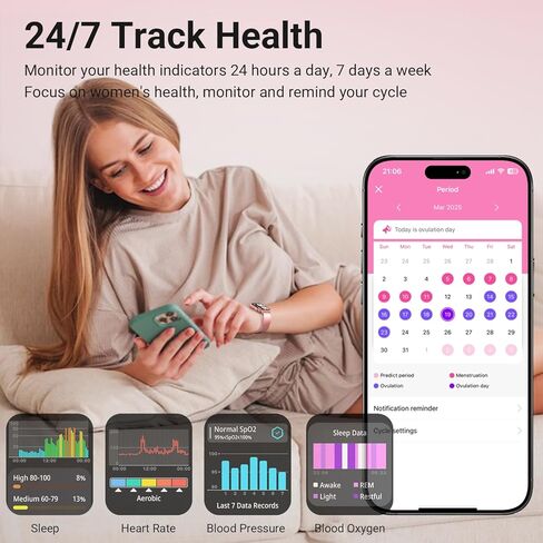 Smart Watches for Women, 1.83" HD Fitness Tracker (Answer/Make Calls), 120+ Sport Modes with Heart Rate/Sleep Monitor, IP68 Waterproof, 3 Bands, Fitness Watch for iOS Android, Pink in Saudi Arabia