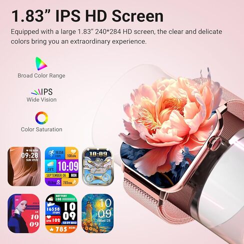 Smart Watches for Women, 1.83" HD Fitness Tracker (Answer/Make Calls), 120+ Sport Modes with Heart Rate/Sleep Monitor, IP68 Waterproof, 3 Bands, Fitness Watch for iOS Android, Pink in Saudi Arabia