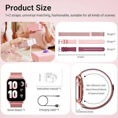 Smart Watches for Women, 1.83" HD Fitness Tracker (Answer/Make Calls), 120+ Sport Modes with Heart Rate/Sleep Monitor, IP68 Waterproof, 3 Bands, Fitness Watch for iOS Android, Pink in Saudi Arabia