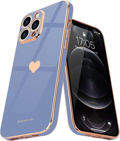 TeaGeo متوافق مع iPhone 12 Pro Case for Girl Women Cute Love-Heart Plating Luxury Back Cover Artained Camera Protection Pumper Silicone Phone for iPhone 12 Pro ، Lavender in Kuwait