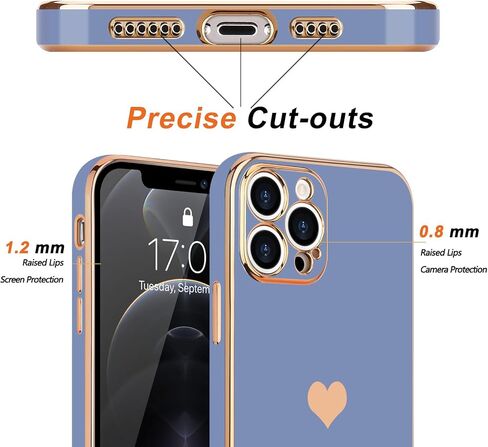 TeaGeo متوافق مع iPhone 12 Pro Case for Girl Women Cute Love-Heart Plating Luxury Back Cover Artained Camera Protection Pumper Silicone Phone for iPhone 12 Pro ، Lavender in Kuwait