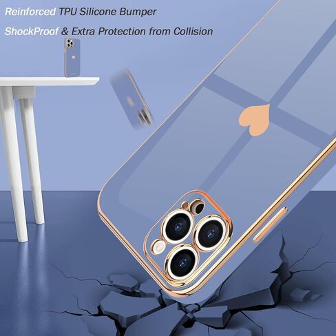 TeaGeo متوافق مع iPhone 12 Pro Case for Girl Women Cute Love-Heart Plating Luxury Back Cover Artained Camera Protection Pumper Silicone Phone for iPhone 12 Pro ، Lavender in Kuwait