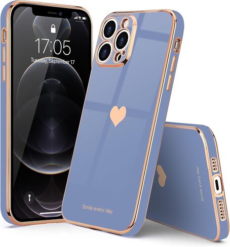 TeaGeo متوافق مع iPhone 12 Pro Case for Girl Women Cute Love-Heart Plating Luxury Back Cover Artained Camera Protection Pumper Silicone Phone for iPhone 12 Pro ، Lavender in Kuwait