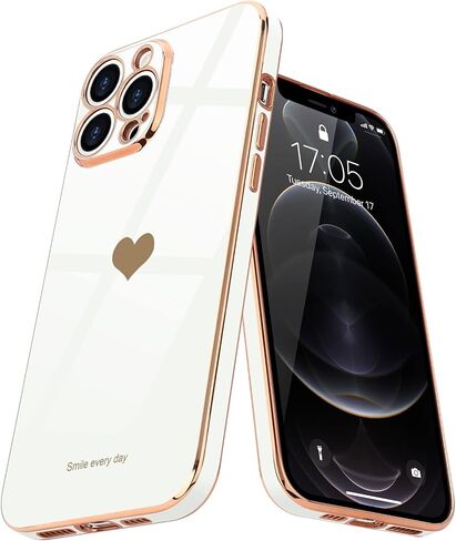 TeaGeo متوافق مع iPhone 12 Pro Case for Girl Women Cute Love-Heart Plating Luxury Back Cover Artained Camera Protection Pumper Silicone Phone for iPhone 12 Pro ، Lavender in Kuwait