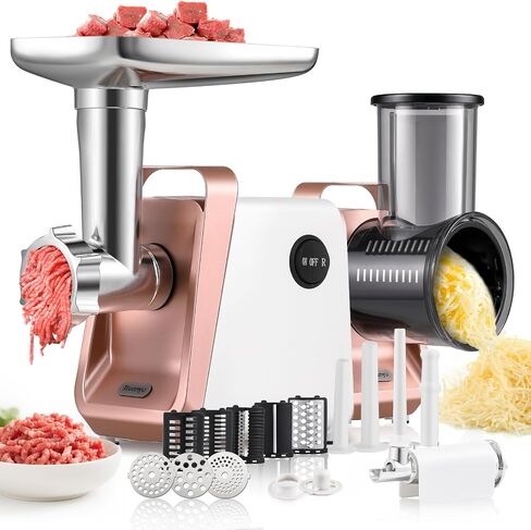 Huanyu Electric Meat Grinder 2600W Max Multifunctional Processor with Stainless Steel Blade & Meat Plates, Sausage Stuffers, Kubbe Kit, Cheese Grater, Veggie Slicers & Juicer for Home Kitchen Using in Kuwait