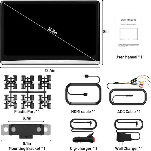 13.3 بوصة 4K Android 11 مشغل فيديو Dual Dual Car مسند للسيارة ، 2G+32G تلفزيون السيارة الخلفية مع WIFI 2.4G/5G ، ودعم شاشة مسند السيارة رابط الاتصال اللاسلكي ، HDMI في+OUT/Bluetooth/FM/USB in Saudi Arabia
