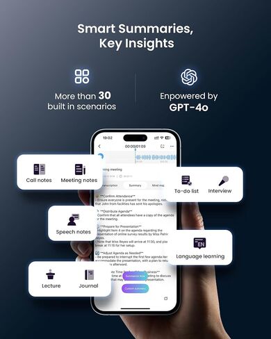 AI Voice Recorder, Free Transcribe & Summarize AI Audio Recorder, Support 121 Languages, 64GB Memory, Wireless Charging, App/Web Control, Digital Recording Device for Lectures, Meetings, Calls, Black in Saudi Arabia