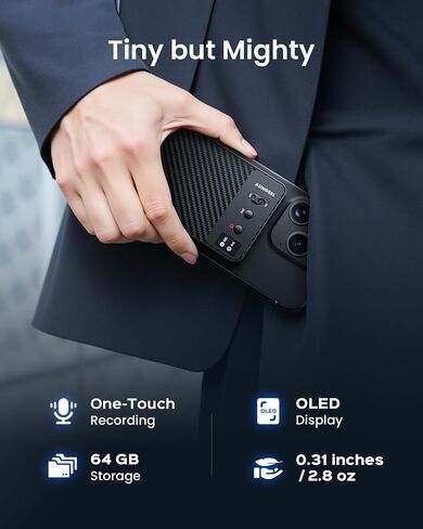 AI Voice Recorder, Free Transcribe & Summarize AI Audio Recorder, Support 121 Languages, 64GB Memory, Wireless Charging, App/Web Control, Digital Recording Device for Lectures, Meetings, Calls, Black in Saudi Arabia