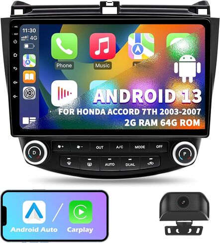 Car Radio Stereo for Honda Accord 7th 2003 2004 2005 2006 2007, Android 13 2G+64G Wireless Carplay Android Auto, 10 inch Touchscreen Car Radio Bluetooth WiFi GPS Navi FM/AM Head Unit, Backup Camera in Saudi Arabia