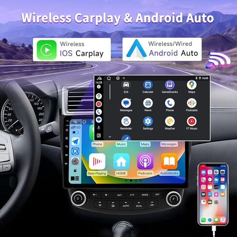Car Radio Stereo for Honda Accord 7th 2003 2004 2005 2006 2007, Android 13 2G+64G Wireless Carplay Android Auto, 10 inch Touchscreen Car Radio Bluetooth WiFi GPS Navi FM/AM Head Unit, Backup Camera in Saudi Arabia