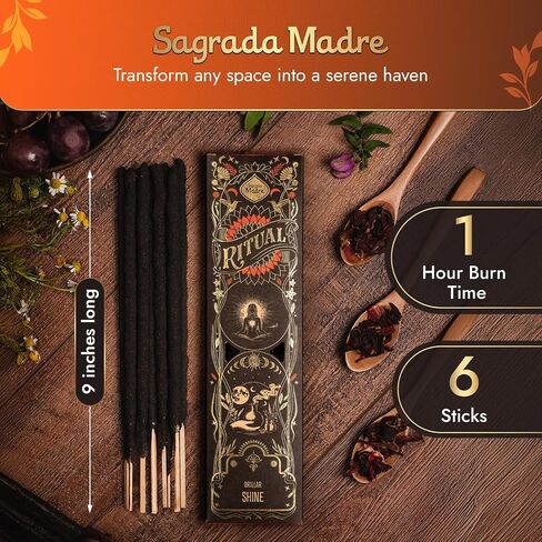 Ritual - Cocoa Incense Sticks, Centering and Calming Aroma, 6 Sticks, 9 Inches Each, Organic Incense with Aromatic Concentrated Oil, Charcoal, Natural Binder & Salt - 1 Hour Burn Time in Kuwait