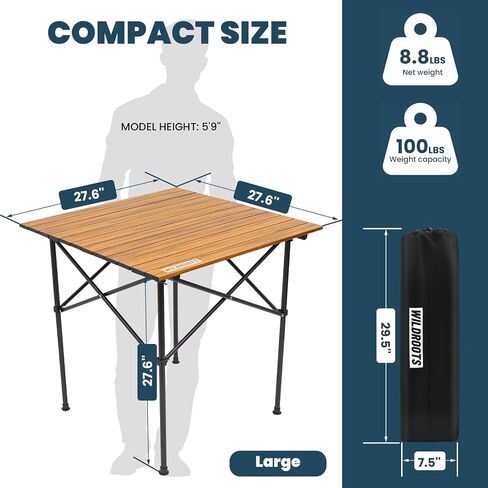 WILDROOTS Folding Camping Wood Grain Brown Table with Carry Bag, Lightweight Aluminum Table for Outdoor, Camping, Picnic, Cooking, Backyards, BBQ (XL) in Saudi Arabia