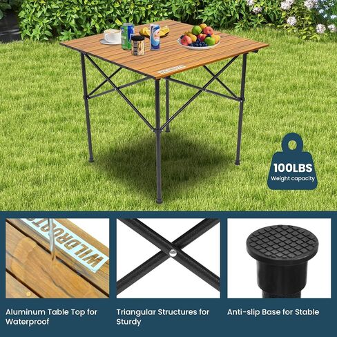 WILDROOTS Folding Camping Wood Grain Brown Table with Carry Bag, Lightweight Aluminum Table for Outdoor, Camping, Picnic, Cooking, Backyards, BBQ (XL) in Saudi Arabia