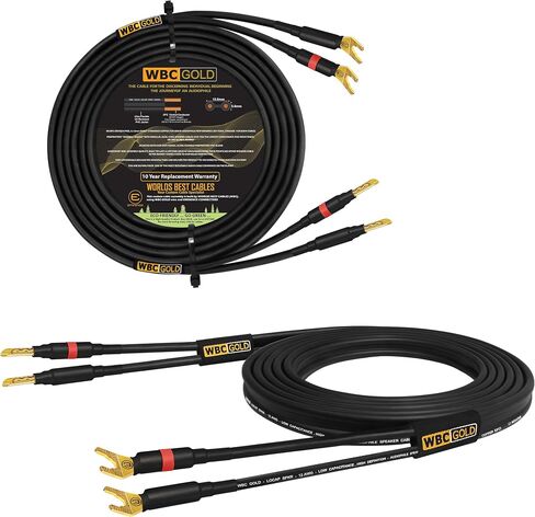 WORLDS BEST CABLES 6 Foot WBC-GOLD-LOCAP-SPKR-12 AWG - Low-Capacitance - Low-Inductance - High Purity OFC - Audiophile HiFi Speaker Cable Pair with Eminence Gold Banana Plugs in Kuwait