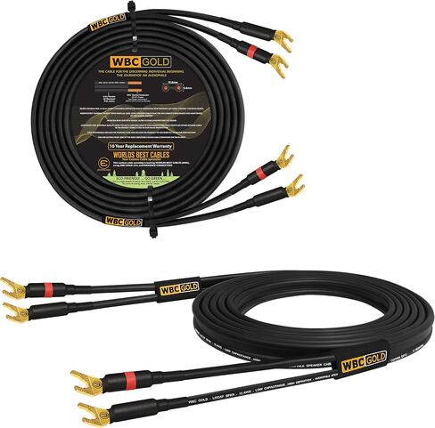 WORLDS BEST CABLES 6 Foot WBC-GOLD-LOCAP-SPKR-12 AWG - Low-Capacitance - Low-Inductance - High Purity OFC - Audiophile HiFi Speaker Cable Pair with Eminence Gold Banana Plugs in Kuwait