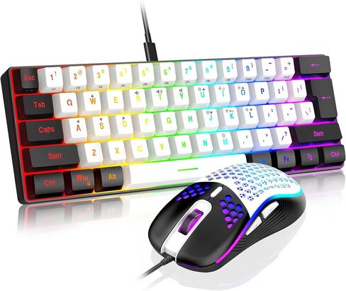 RedThunder 60% Wireless Gaming Keyboard and Mouse Combo, 2500mAh Rechargeable Battery, Ultra-Compact Small RGB Mechanical Feel Keyboard, Lightweight Honeycomb Optical Mouse for Gaming/Business, Black in Saudi Arabia